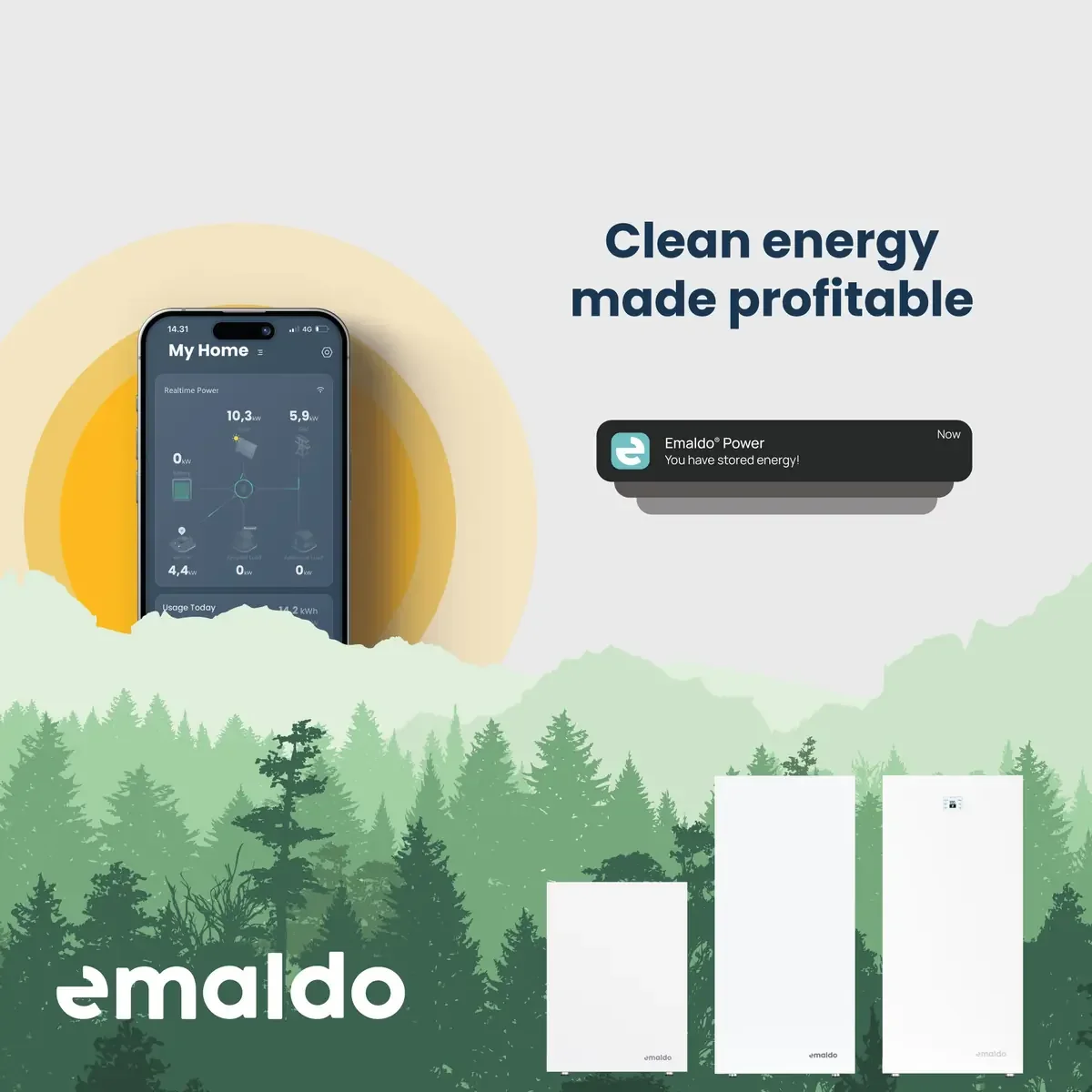 Emaldo Power Store AI — villabatteri med AI-styrning och Energenie-app